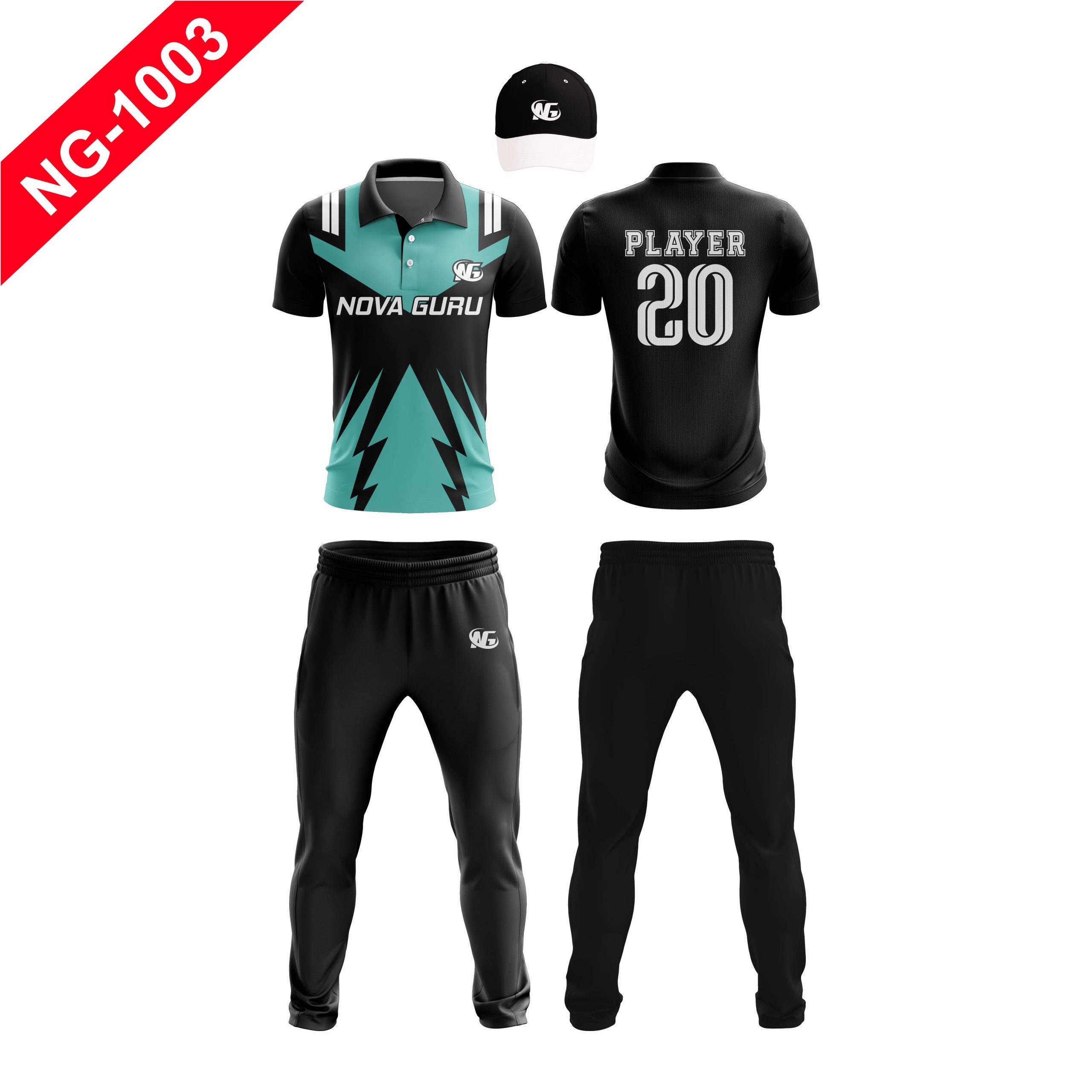 Nova Guru custom cricket uniform manufacturer front and back view