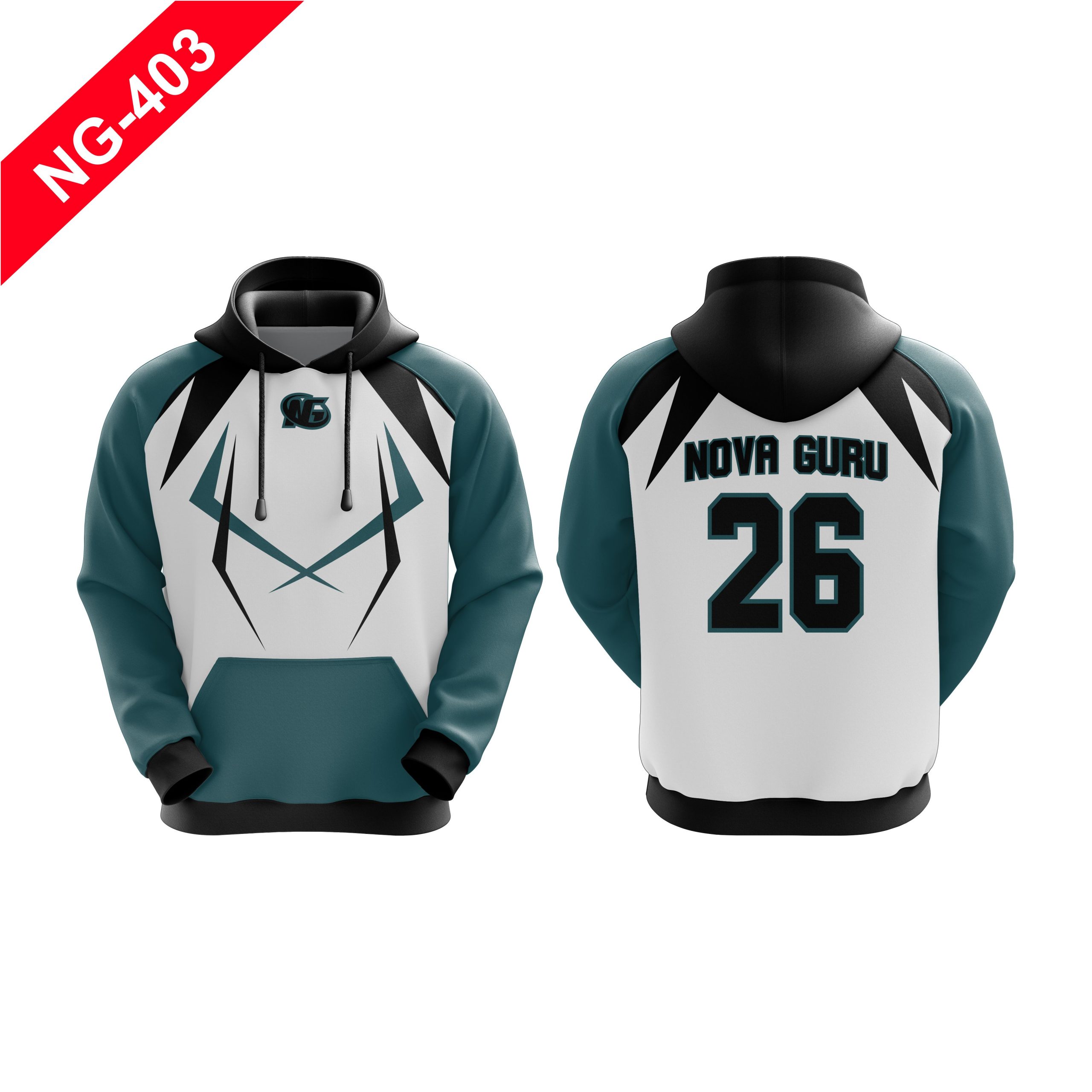 Nova Guru custom pullover hoodie front and back view