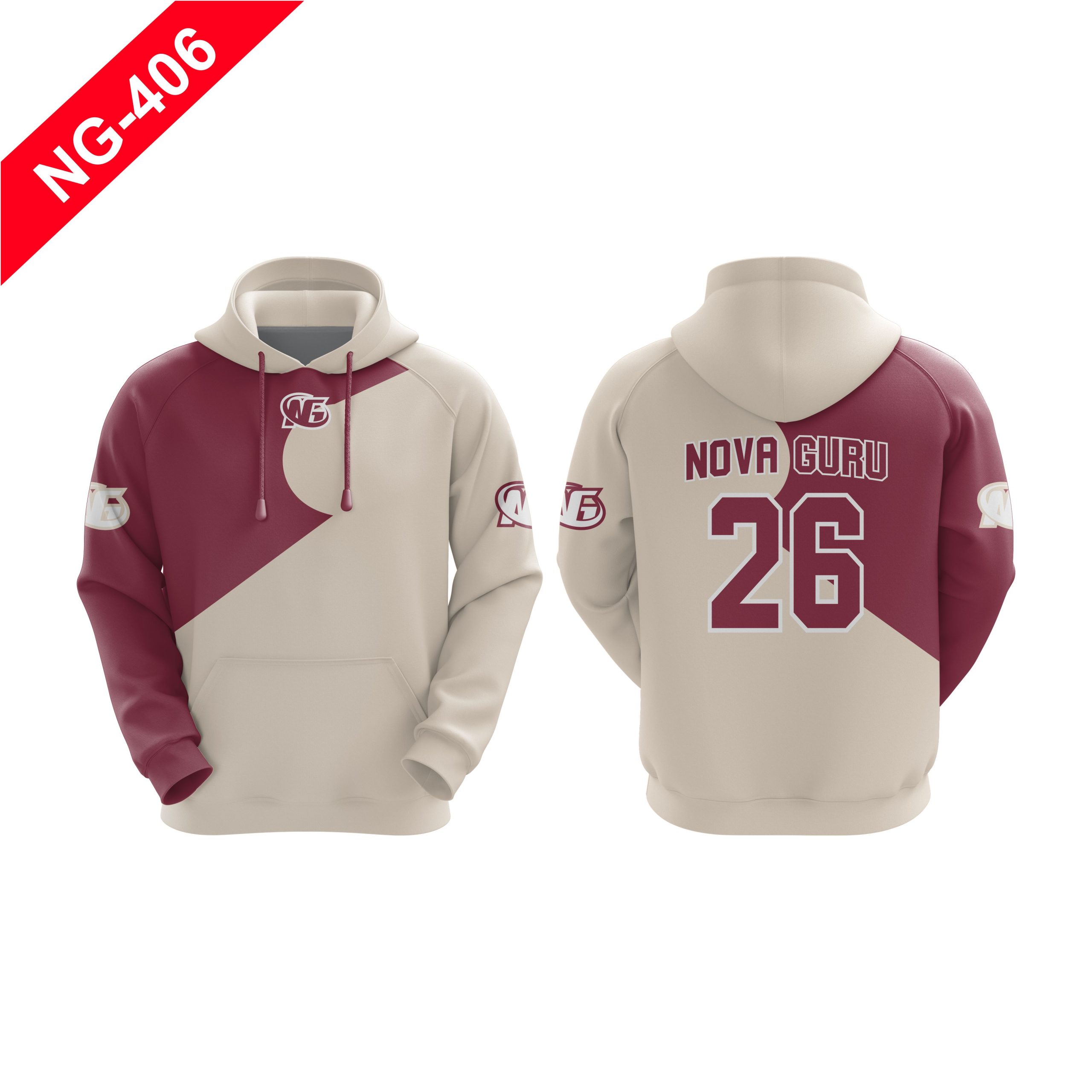 Nova Guru custom pullover hoodie front and back view