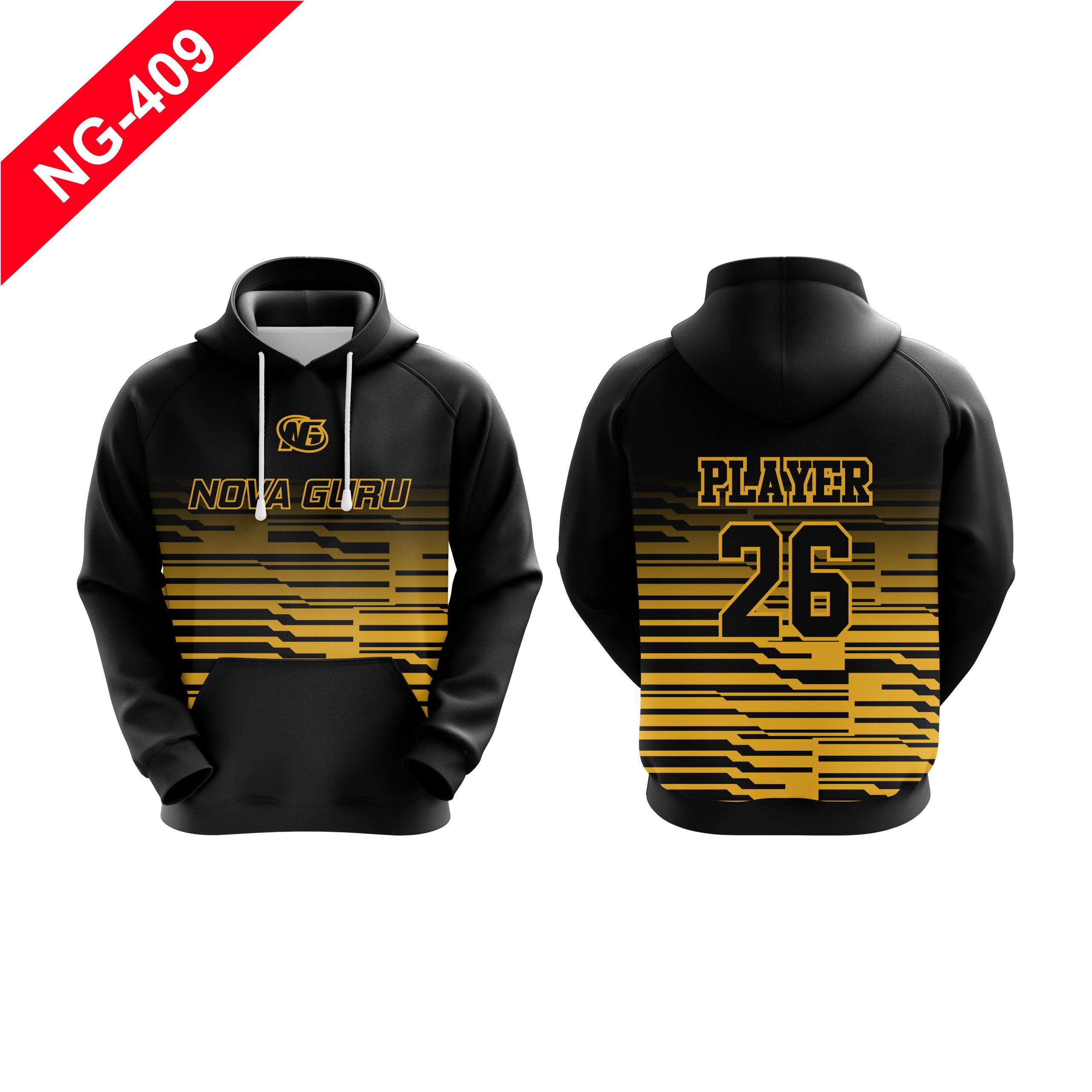 Nova Guru custom pullover hoodie front and back view