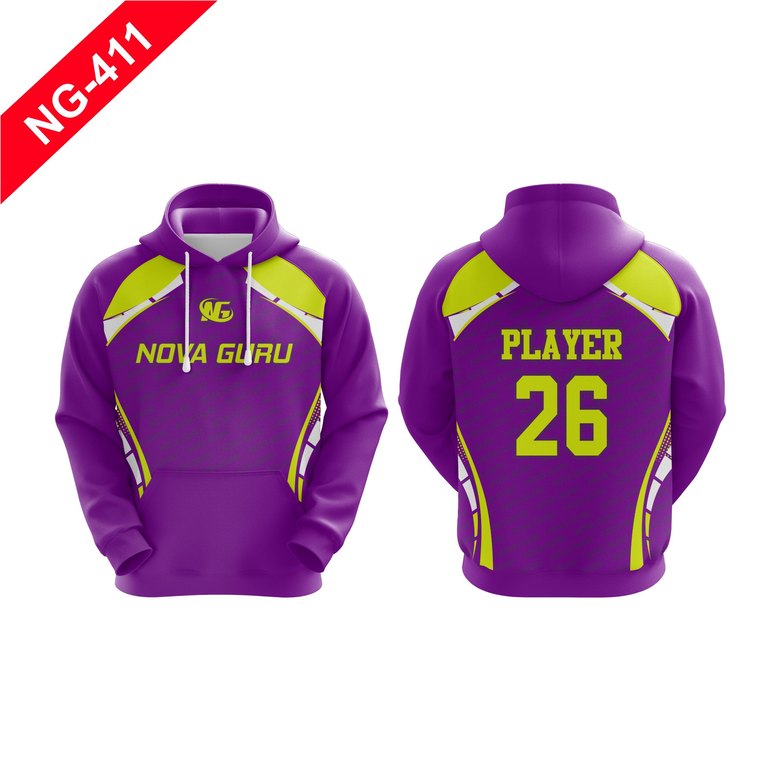 Nova Guru custom pullover hoodie front and back view