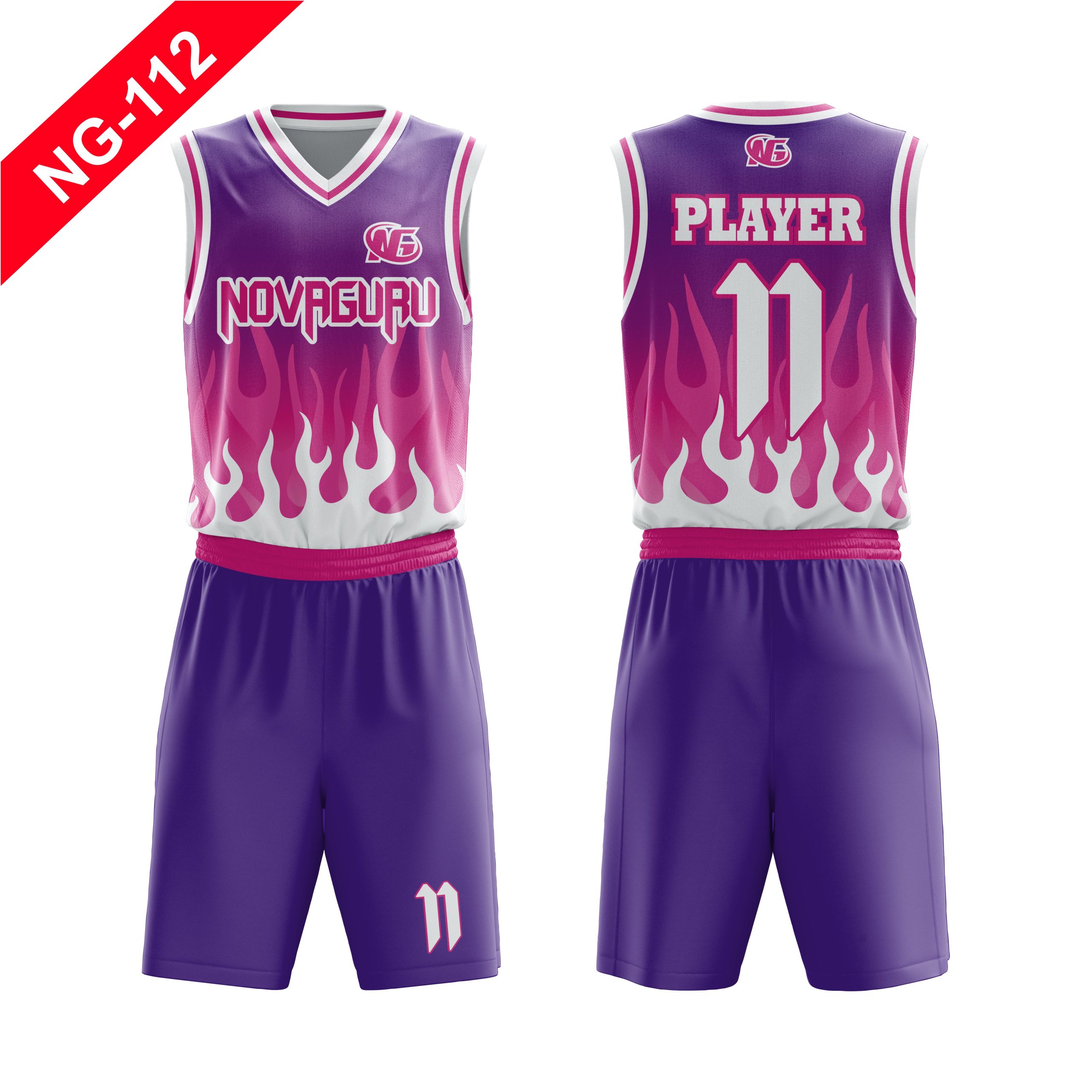 Nova Guru custom basketball jersey and shorts front and back
