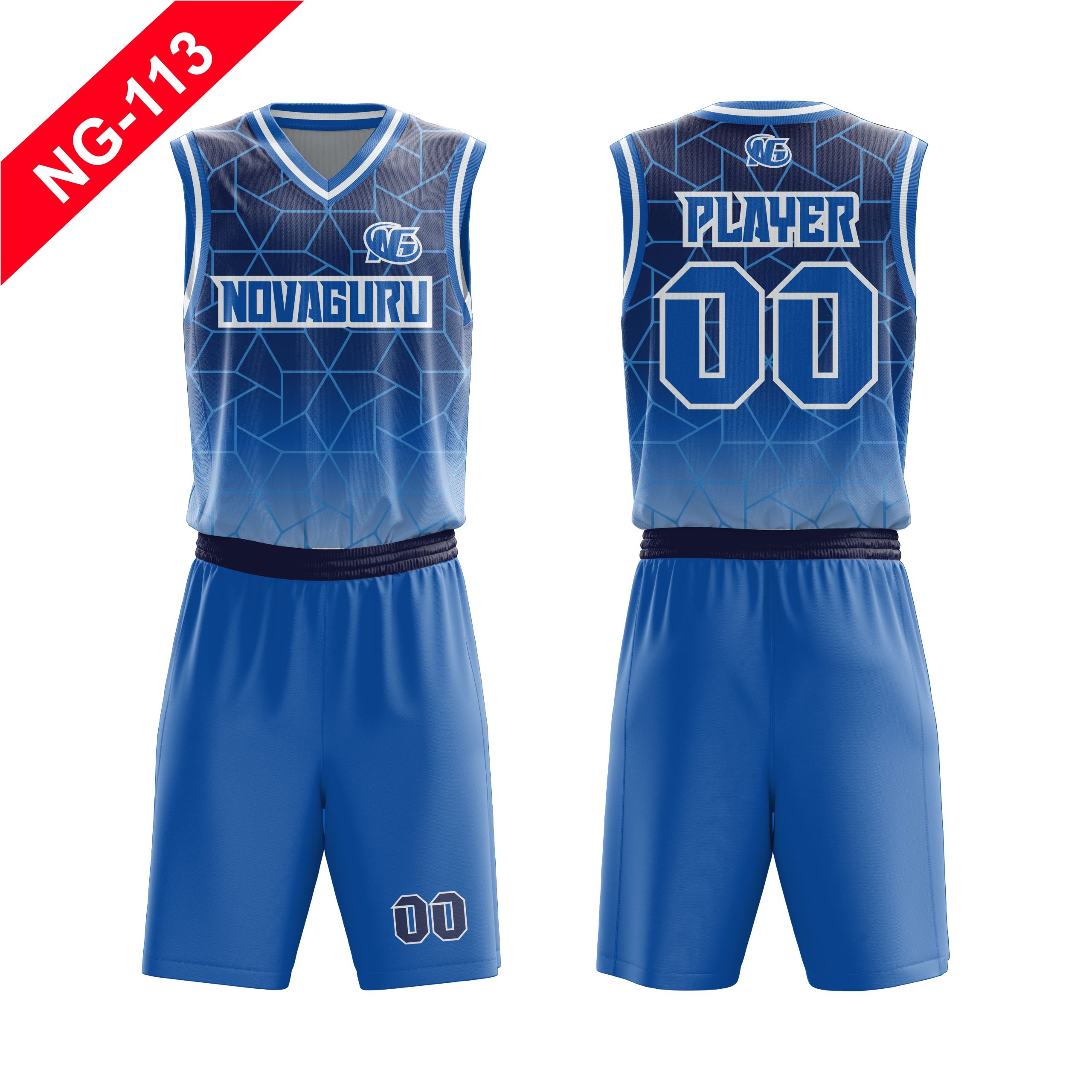 Nova Guru custom basketball jersey and shorts front and back