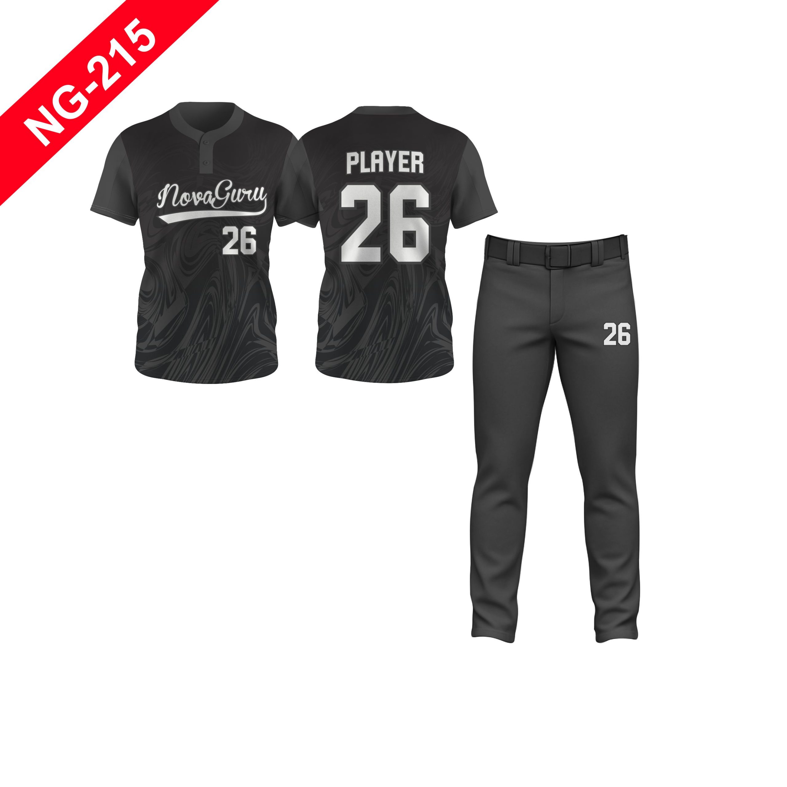 Nova Guru custom baseball uniform manufacturer front and back view