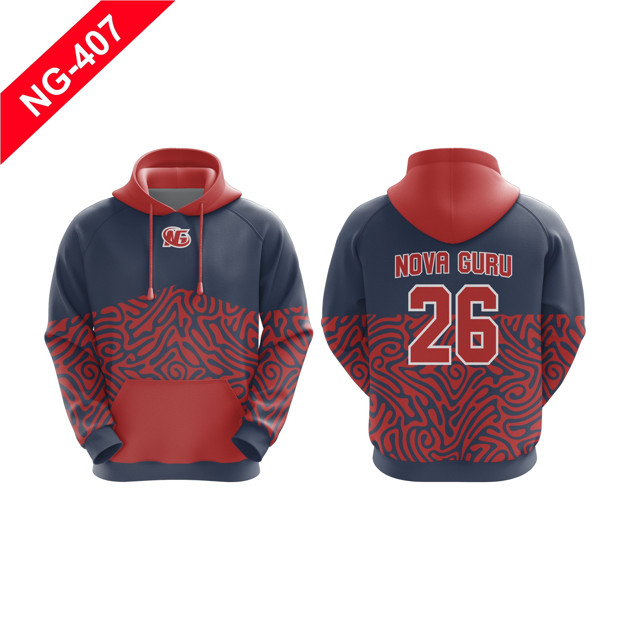 Nova Guru custom pullover hoodie front and back view